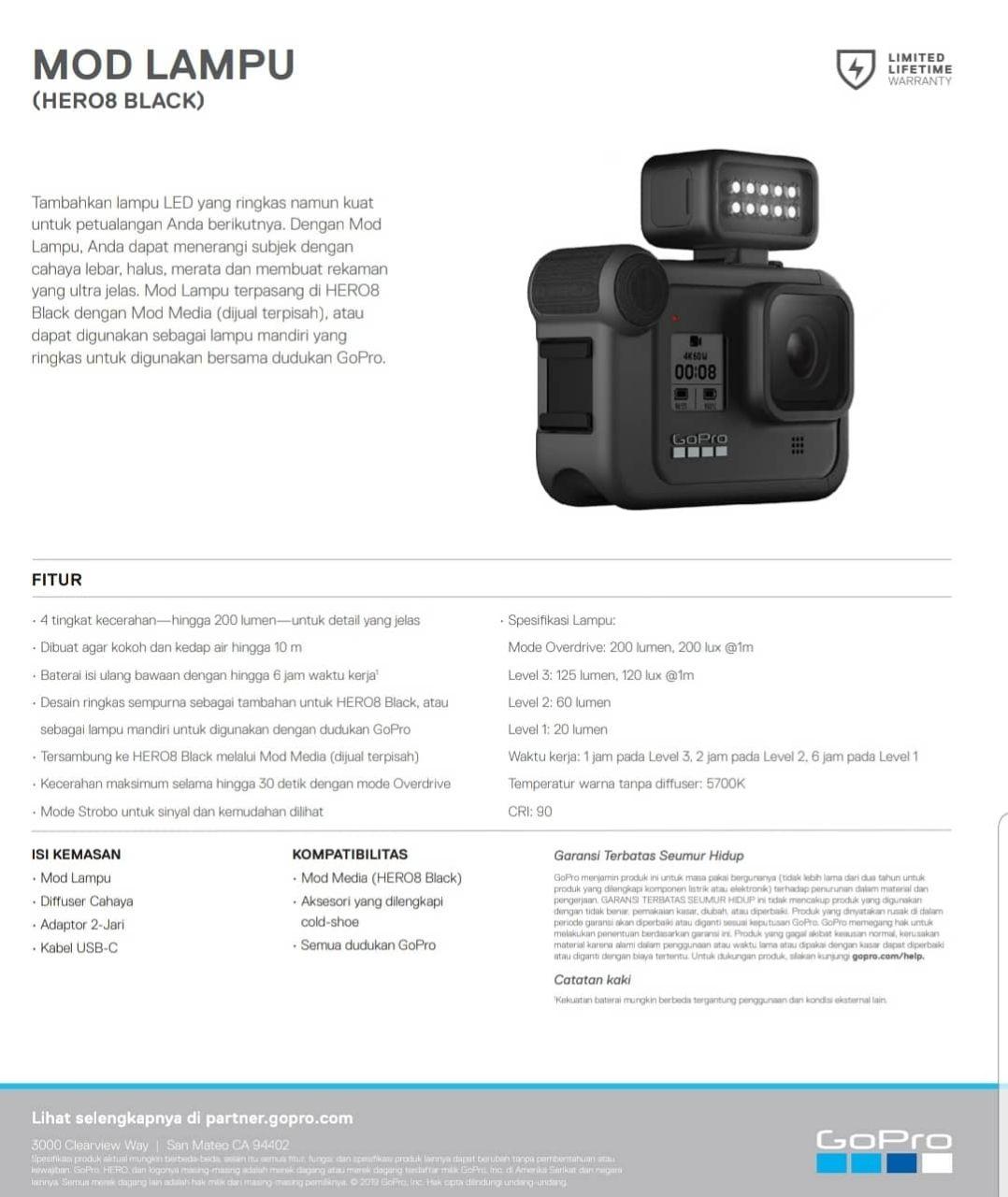Jual Light Mod Gopro HERO8 Black - Mod Lampu harga spesifikasi review